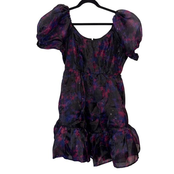 Cosmic Aura Galaxy Print Puff Sleeve Dress XL Hot Topic - Picture 1 of 10